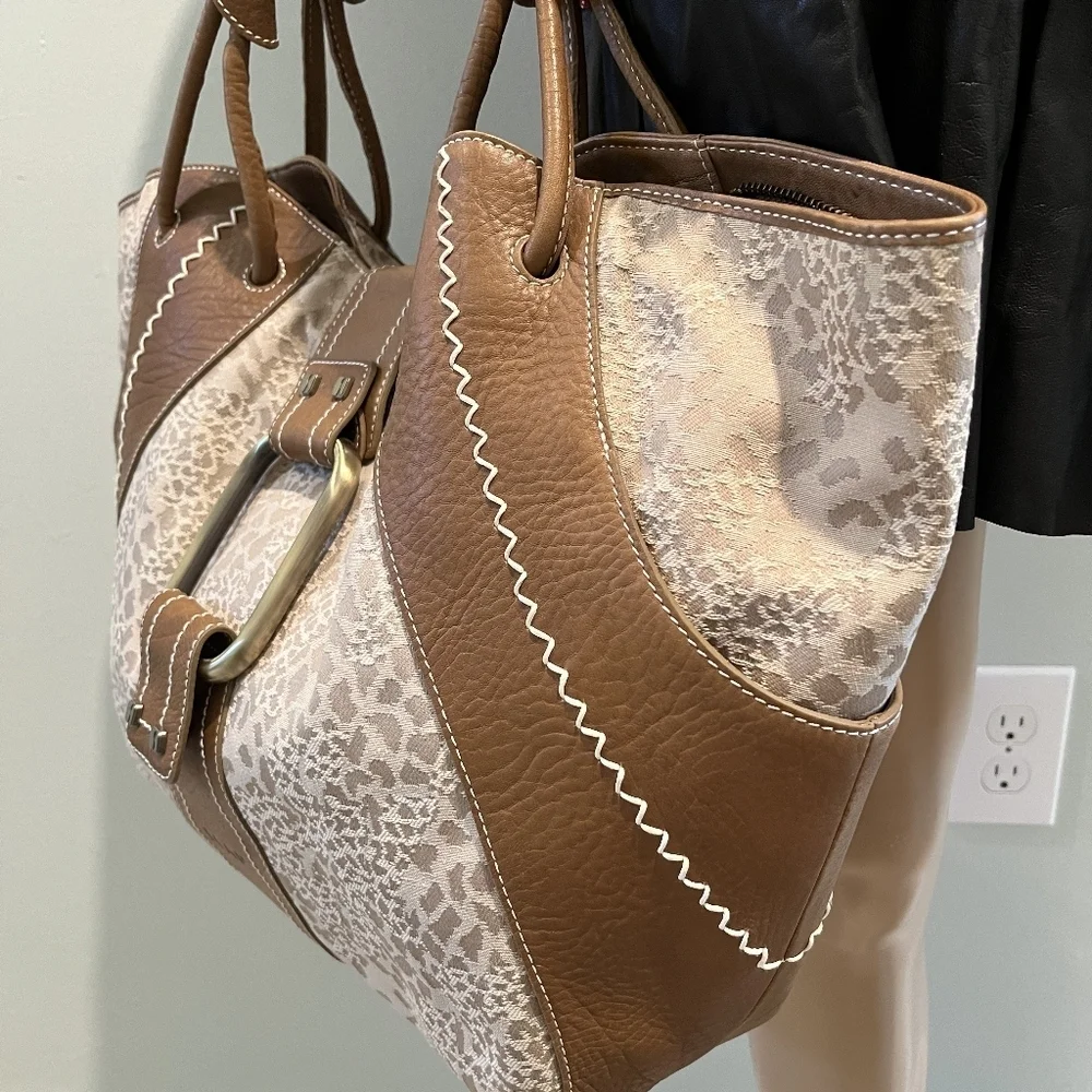 Rare SKAP Handbag with Camel Brown Leather & Tan Animal Print Fabric NWOT